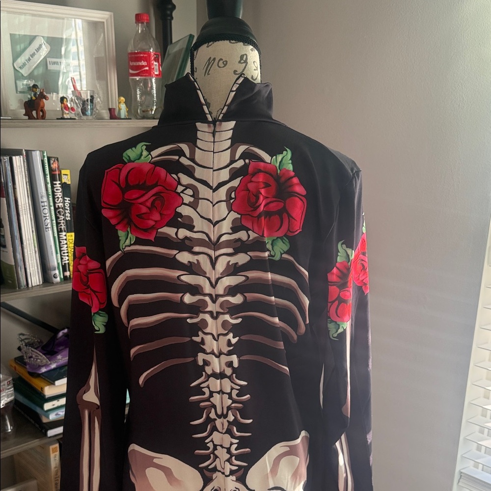 Skeleton Print Jumpsuit with Red Roses - Picture 6 of 8